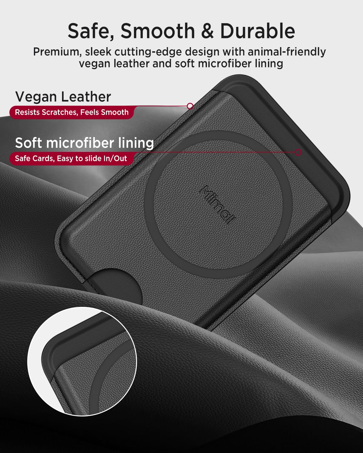 Miimall Mag-Safe Wallet für iPhone 17 16 15 Air Pro Max/Google Pixel 10 9 Serie, [RFID Schutz] Slim Leder Beidseitig Mag Safe Wallet 2-3 Kartenhalter Handy Magnetisch Card Holder für Handy-Schwarz