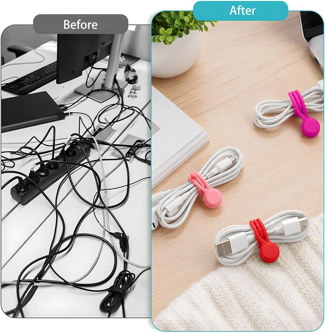 10 Pack Magnetic Cable Ties Reusable, 4.33 Inch Silicone Magnetic Twist Ties for Cord Management, Multi-Color Earbud USB Cable Keeper, Fridge Magnets, Bookmarks, Whiteboard Noticeboard Clips