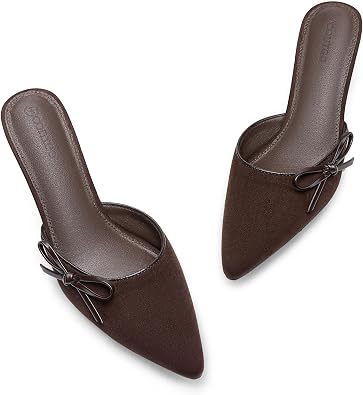 Coutgo Womens Kitten Heels Bow Tie Mules Two Tone Closed Pointed Toe Slip On Backless Wedding Dress Shoes Pumps