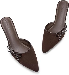 Coutgo Womens Kitten Heels Bow Tie Mules Two Tone Closed Pointed Toe Slip On Backless Wedding Dress Shoes Pumps