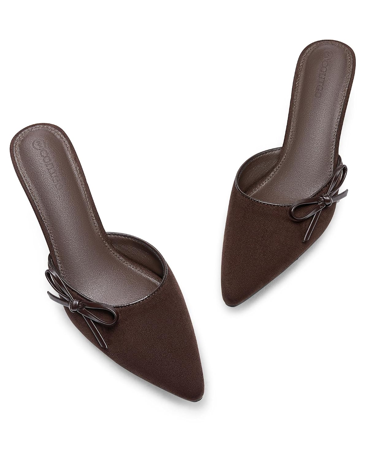 Coutgo Kitten Heels Bow Tie Mules, Pointed Toe