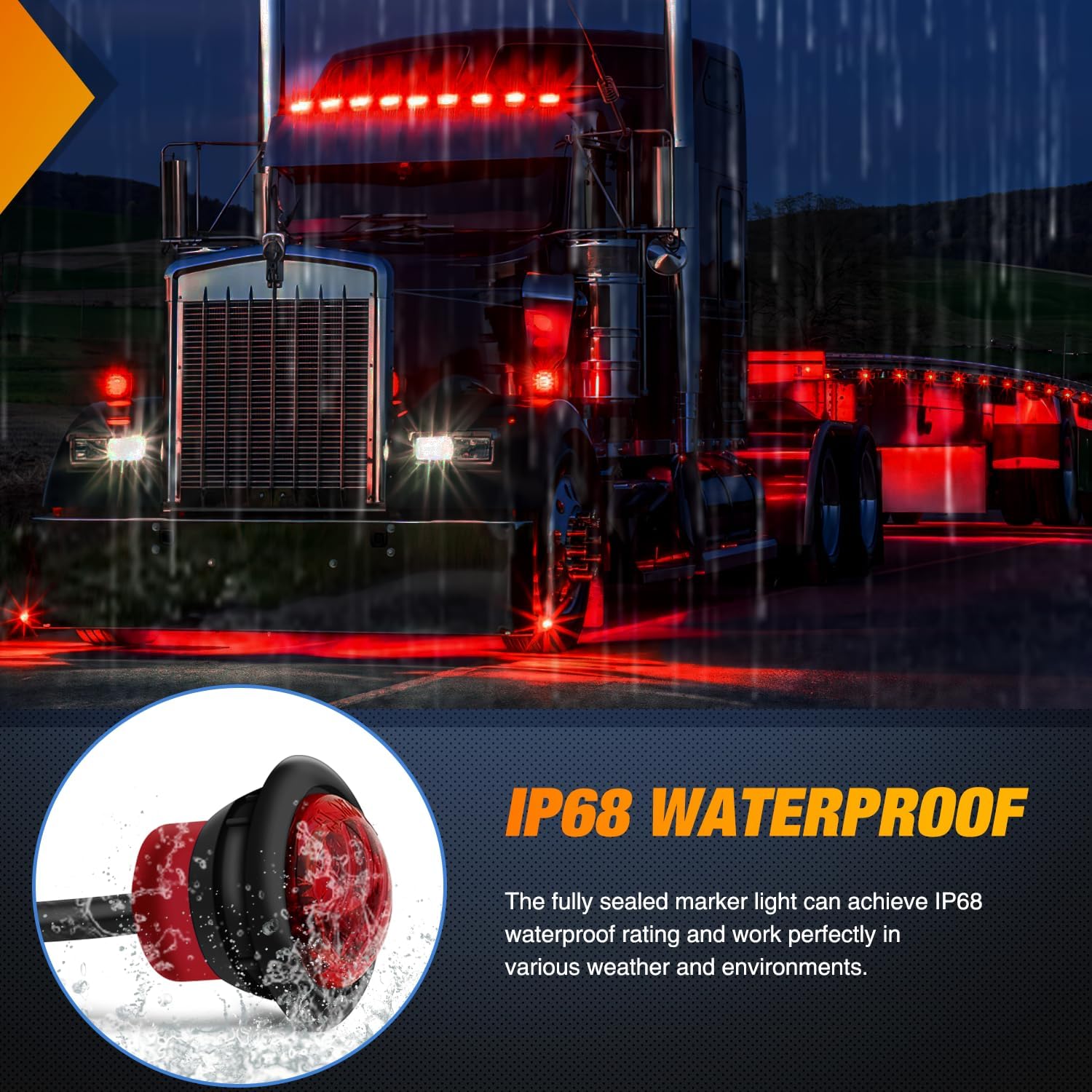Nilight 3/4Inch Round Marker Light 10PCS Red LED Brake Stop Turn Signal 3 Connectors Side Indicator Bullet Clearance Lights IP68 Waterproof for Trailer Truck Camper Van Boat Bus