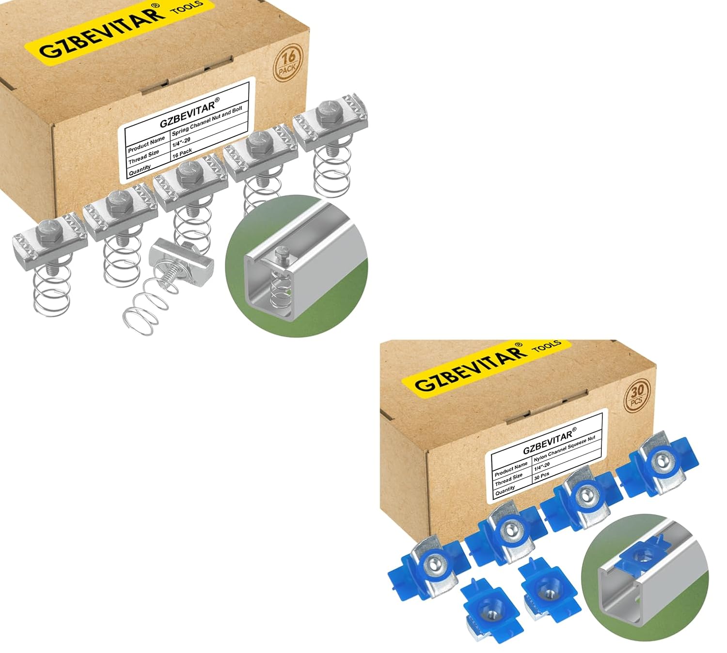 1/4" x 15/16" Bolts with 1/4"-20 Spring Channel Nuts Bundle with 1/4"-20 Strut Channel Squeeze Nuts