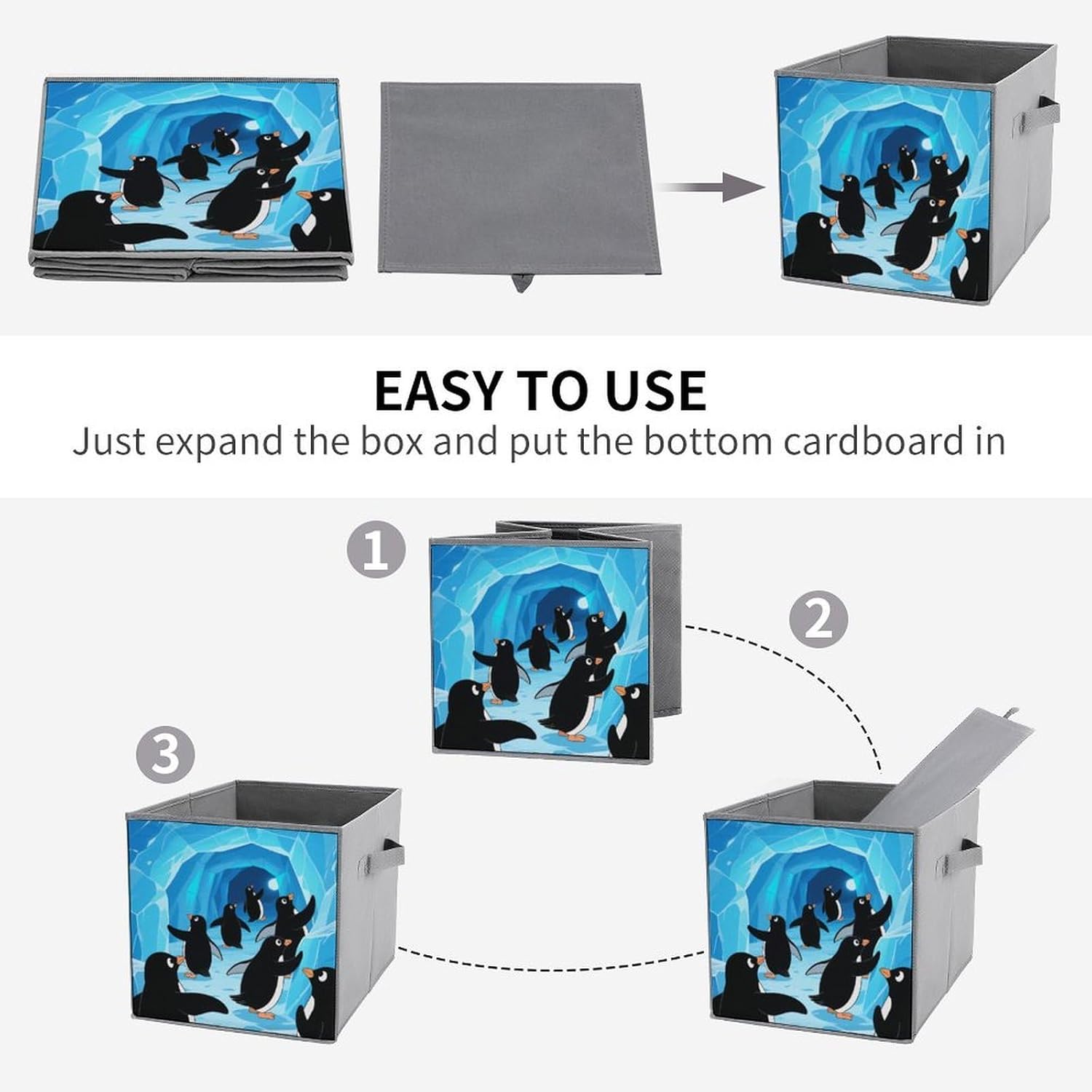 2-piece Oxford Cloth Storage Box Penguin on An Adventure Printed Storage Box for Clothes/shoes Multi-purpose Wardrobe And Cabinet Storage