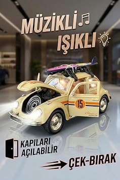 B y k Boy Metal  ek B rak Vosvos Oyuncak Araba - Sesli I kl  Kap lar  A lan Nostaljik Model