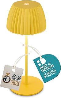 BRILONER - Riffle Mini LED Tischlampe kabellos IP44 mit Lichtkante, Touchdimmer, Akku tauschbar, Nachttischlampe, Leselampe, LED Lampe, Akku Lampe, German Design Award Winner 2025, 8,5x20 cm, Gelb