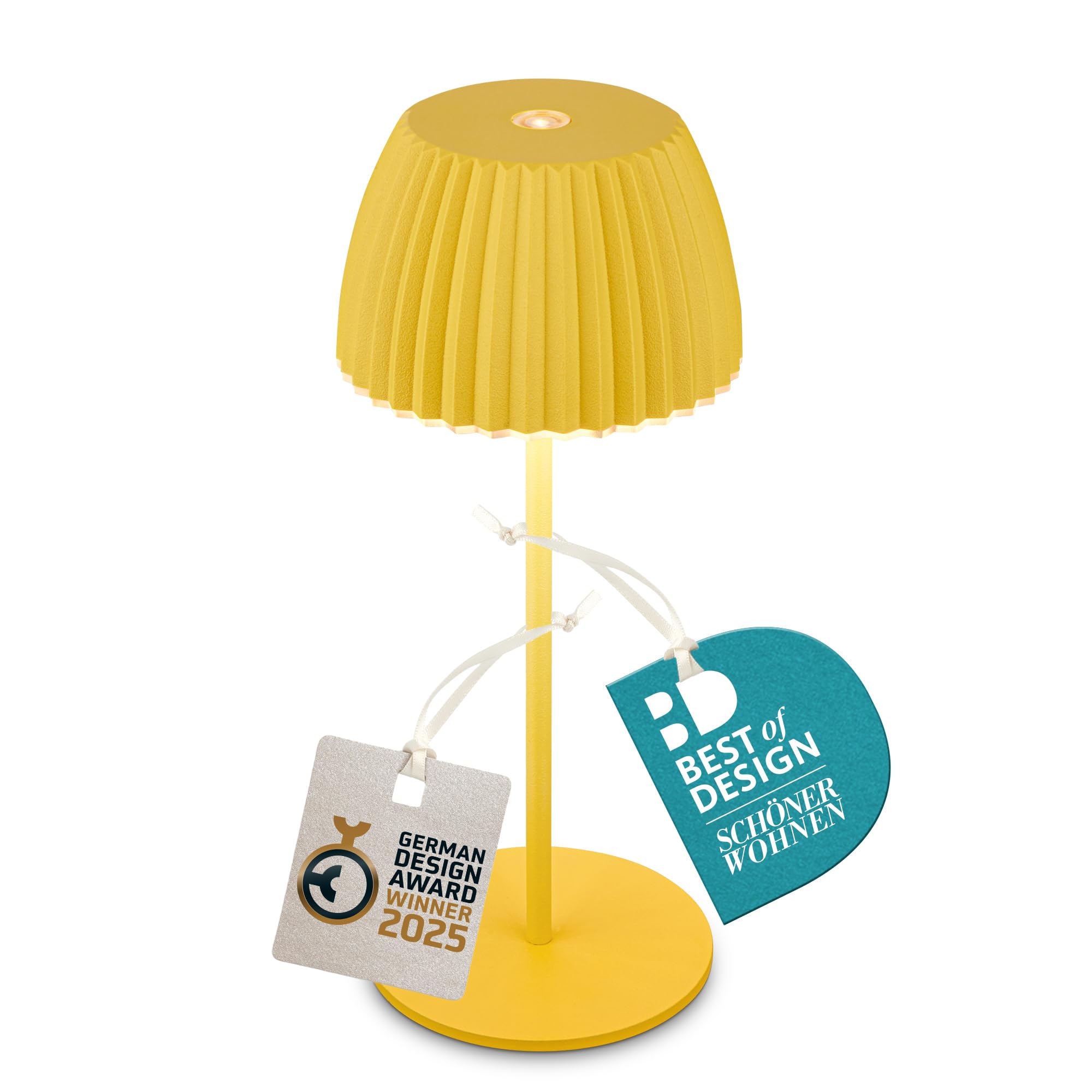 BRILONER - Riffle Mini LED Tischlampe kabellos IP44 mit Lichtkante, Touchdimmer, Akku tauschbar, Nachttischlampe, Leselampe, LED Lampe, Akku Lampe, German Design Award Winner 2025, 8,5x20 cm, Gelb