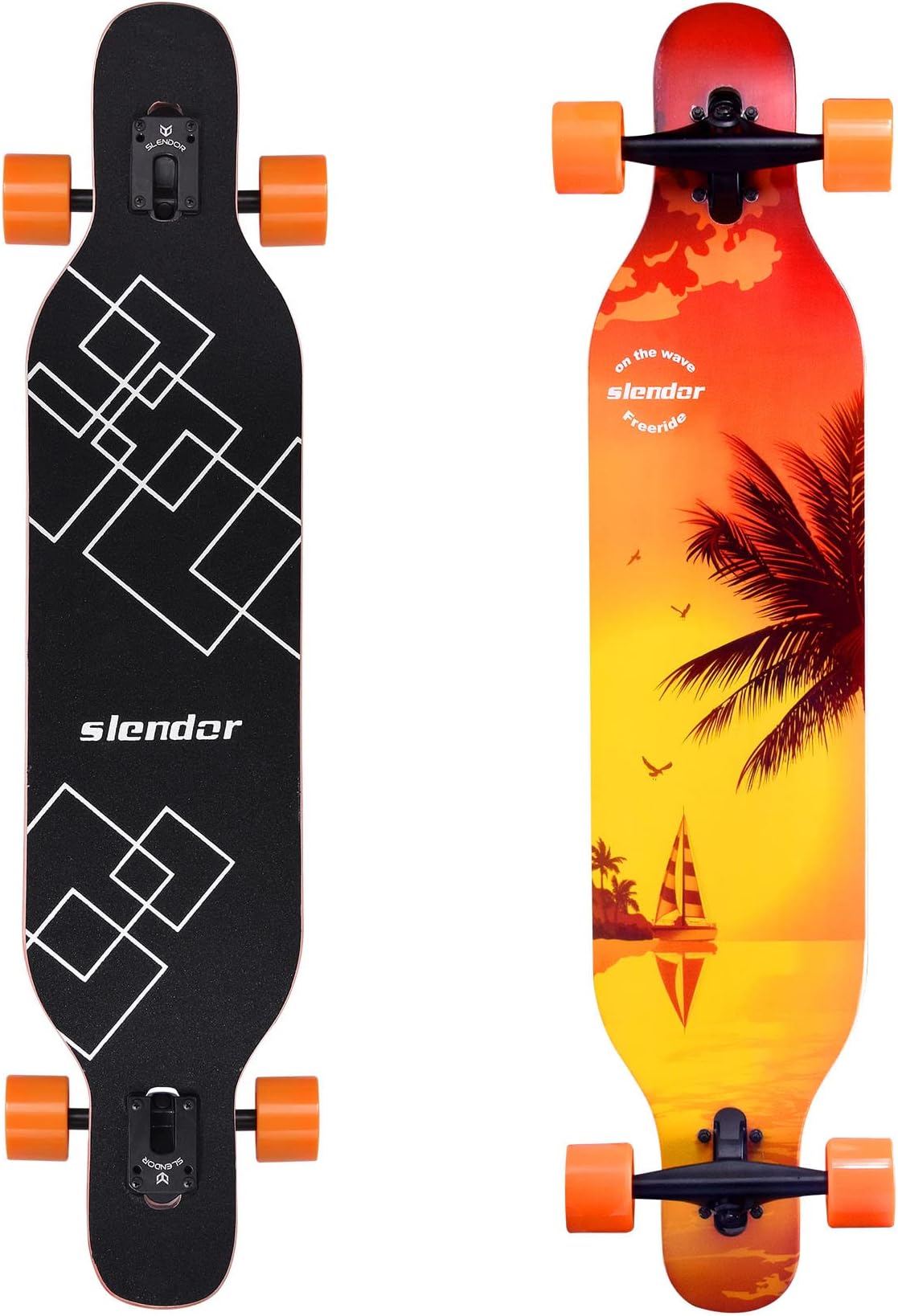 Slendor Longboard Skateboard 42 inch Drop Through Deck Complete Maple Cruiser Freestyle, Camber Concave