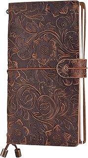 Caderno Diário de Viagem Vintage Grain cheio Recarregável Diário com Padrão de Flores em Relevo Capa de Bloco de Notas Diário com Correia Elástica para Homens e Mulheres Presente