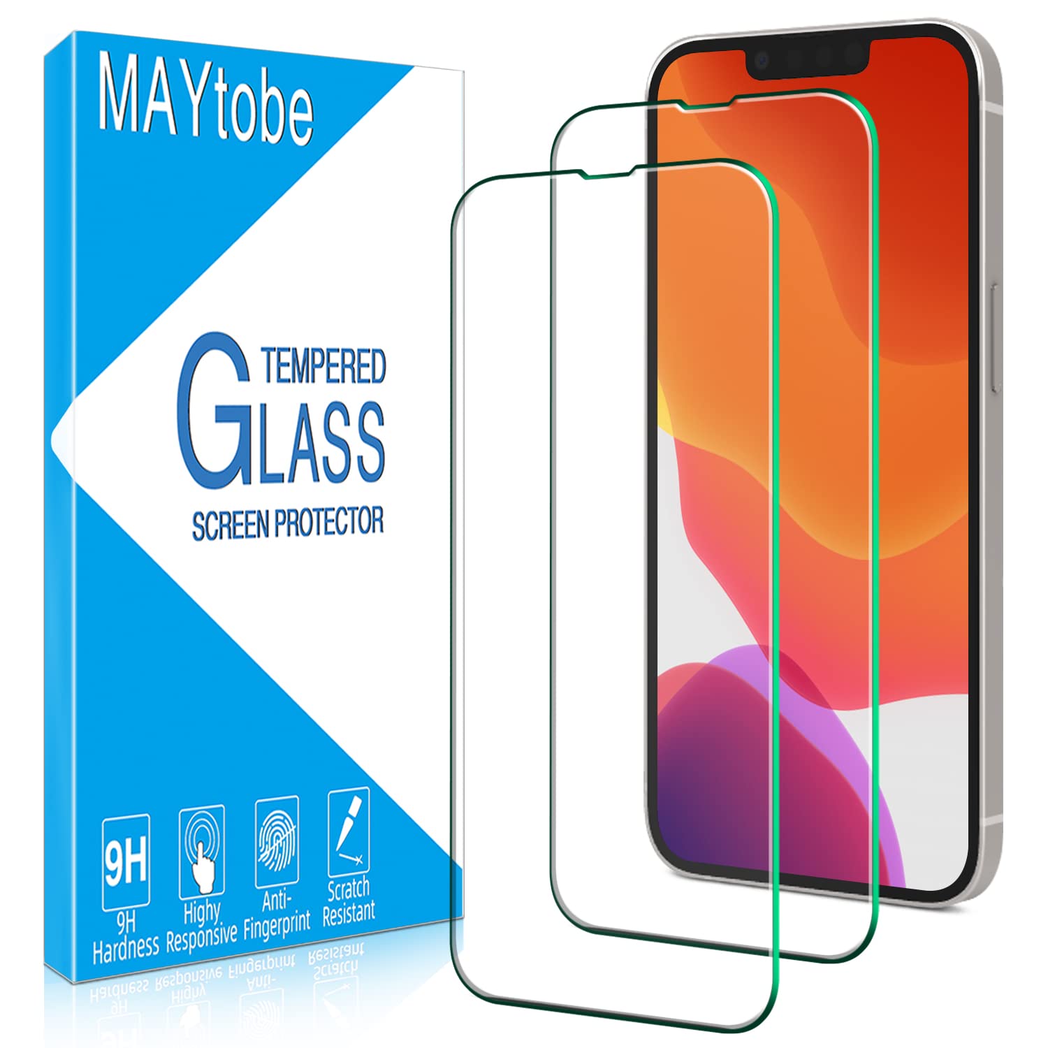 MAYtobe 2 Unidades Protector de Pantalla para iPhone 14/iPhone 13/13 Pro | Sin arañazos, dureza 9H, protector de pantalla de 0,33 mm, ultratransparente, sin burbujas
