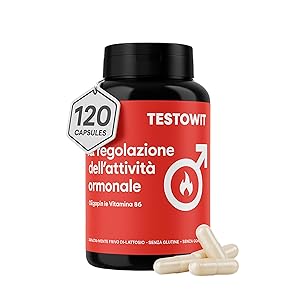 TESTOWIT Integratore Naturale per Uomini | Supplemento per la Regolazione Ormonale con Muira Puama, Maca e Ashwagandha | aumenta la vitalità naturale | Potenziatore di Energia per Uomini | 120 Capsule