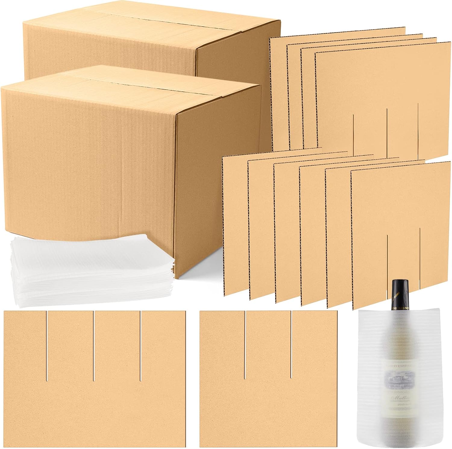 Leinuosen 4 Pack Moving Boxes Kits with 16 x 12 x 12 Inch Moving Boxes, 10 Corrugate Dividers & 24 Foam Pouches for Glassware Shipping, Dish & Kitchen Packing, Adjustable Compartments