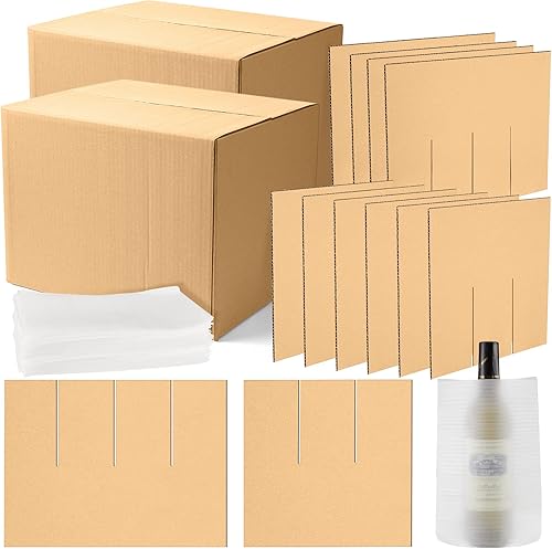 Leinuosen Paquete de 2 cajas de mudanza con cajas de mudanza de 16 x 12 x 12 pulgadas, 10 divisores de corrugado y 24 bolsas de espuma para envío