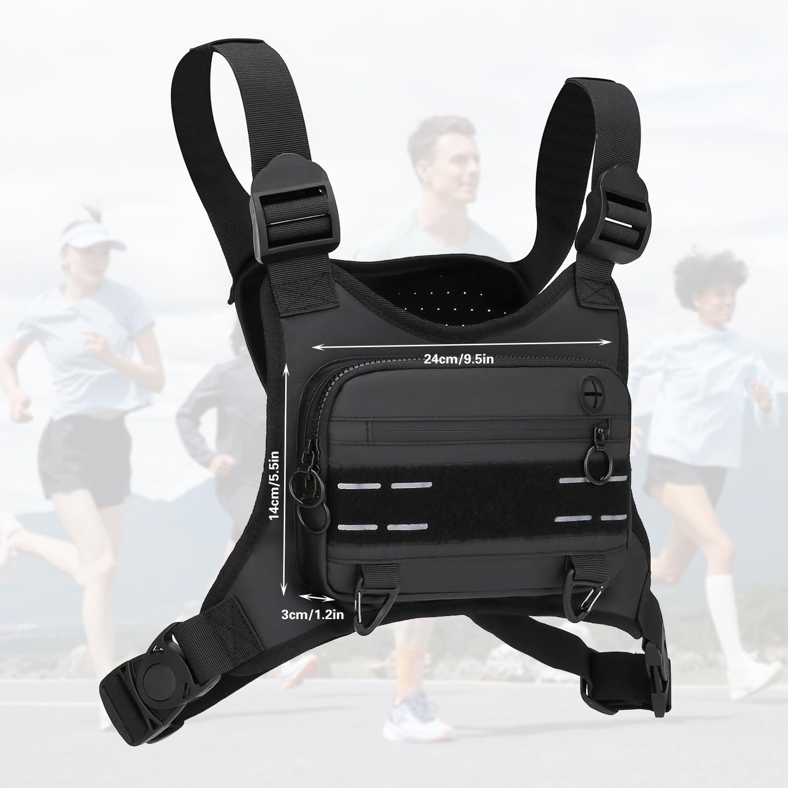 GAESHOW Borsa Toracica da Uomo, Regolabile, Tattica sul Petto per Uomini e Donne, Impermeabile, Portatile, Borsello Petto per Allenamenti all'Aperto, Ciclismo, Escursionismo e Sport, Nero