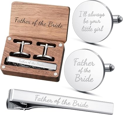 Colingmill Father of the Bride Gift Dad of the Bridegroom Cufflinks Tie Clip Set with Engraved Wood Gift Box for Dad