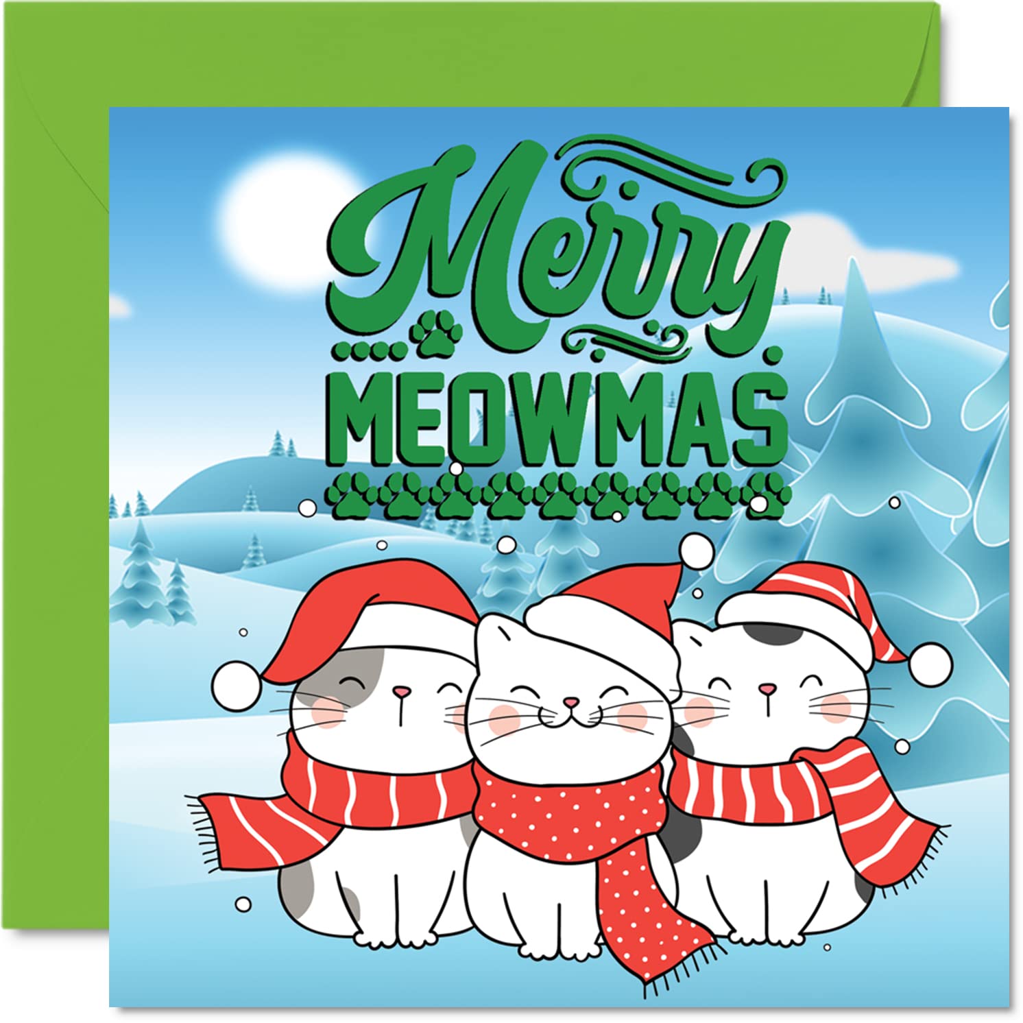 Cat Christmas Cards for Women Men - Festive Feline Christmas - Happy Xmas Card To All The Family Sister Brother Cousin Uncle Auntie, 145mm Single Pet Greeting Cards Gift