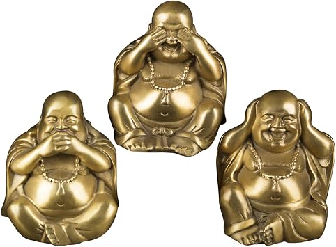 Fengshui Brass Hear See Speak No Evil Laughing Buddha Hotei Figurines Lucky Table Decor Gift
