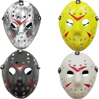 RONYOUNG Costume Jason Mask Cosplay Halloween Masquerade Party Horror Mask Christmas for Men and Adults Black, White, Yellow, Grey 4pcs Set