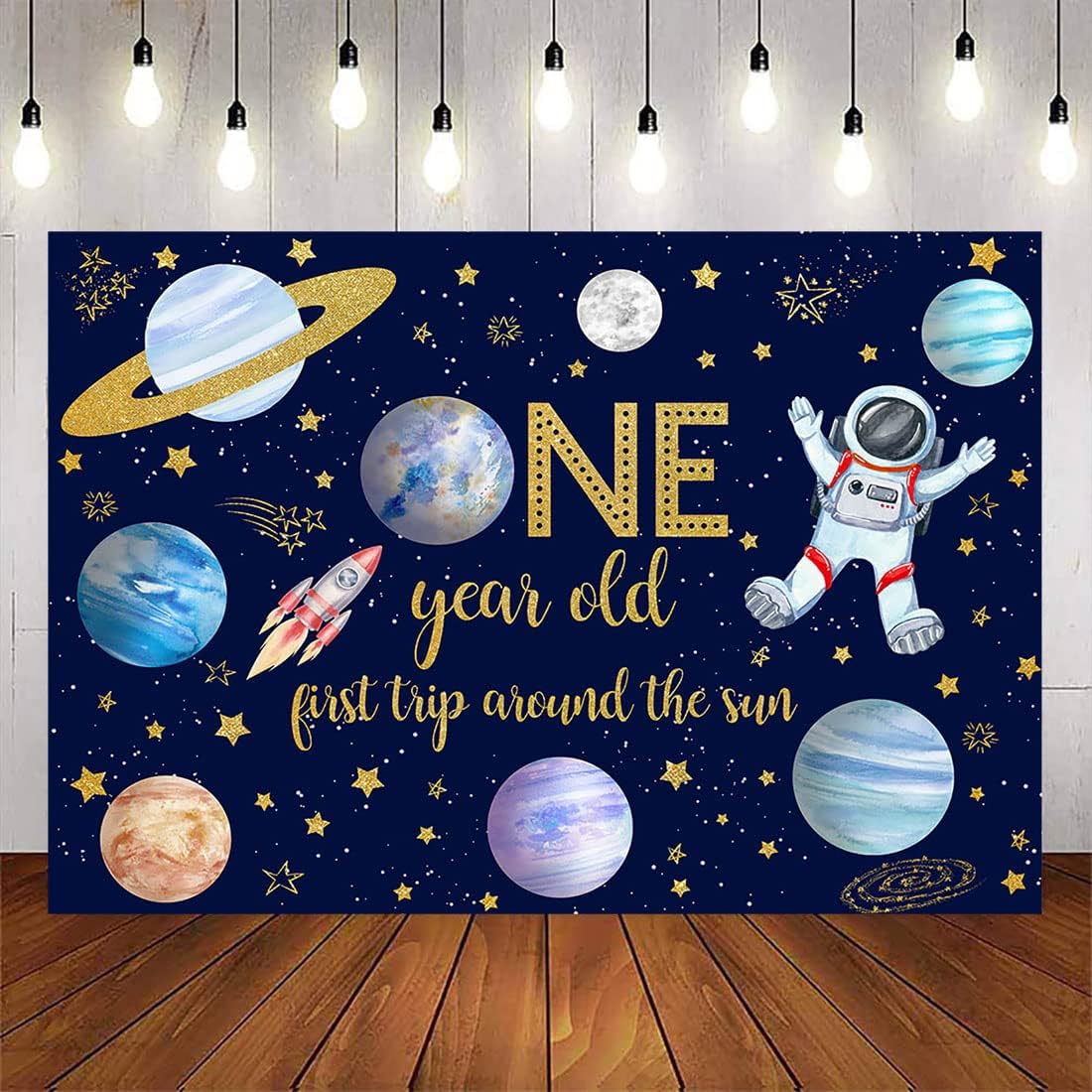 Avezano First Trip Around The Sun Birthday Backdrop - 7x5ft Outer Space Galaxy Banner With Planets & Astronaut - View #2