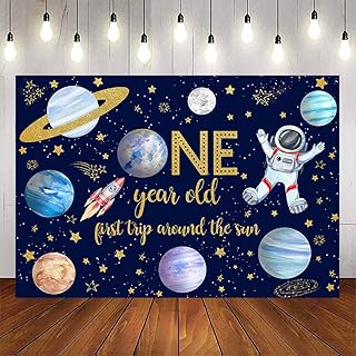 Avezano Outer Space 1st Birthday Backdrops First Trip Around The Sun Party Background Decorations Boy Galaxy First Birthday Party Supplies Banner (7x5ft)