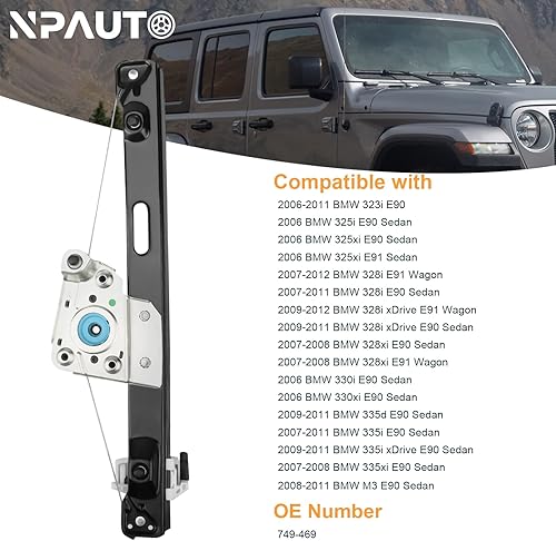 Miniatura 3 de NPAUTO Elevalunas eléctrico del lado del pasajero trasero sin motor de repuesto para BMW E90 E91 323i 325i 328i 330i 335i M3 2006 2007 2008 2009