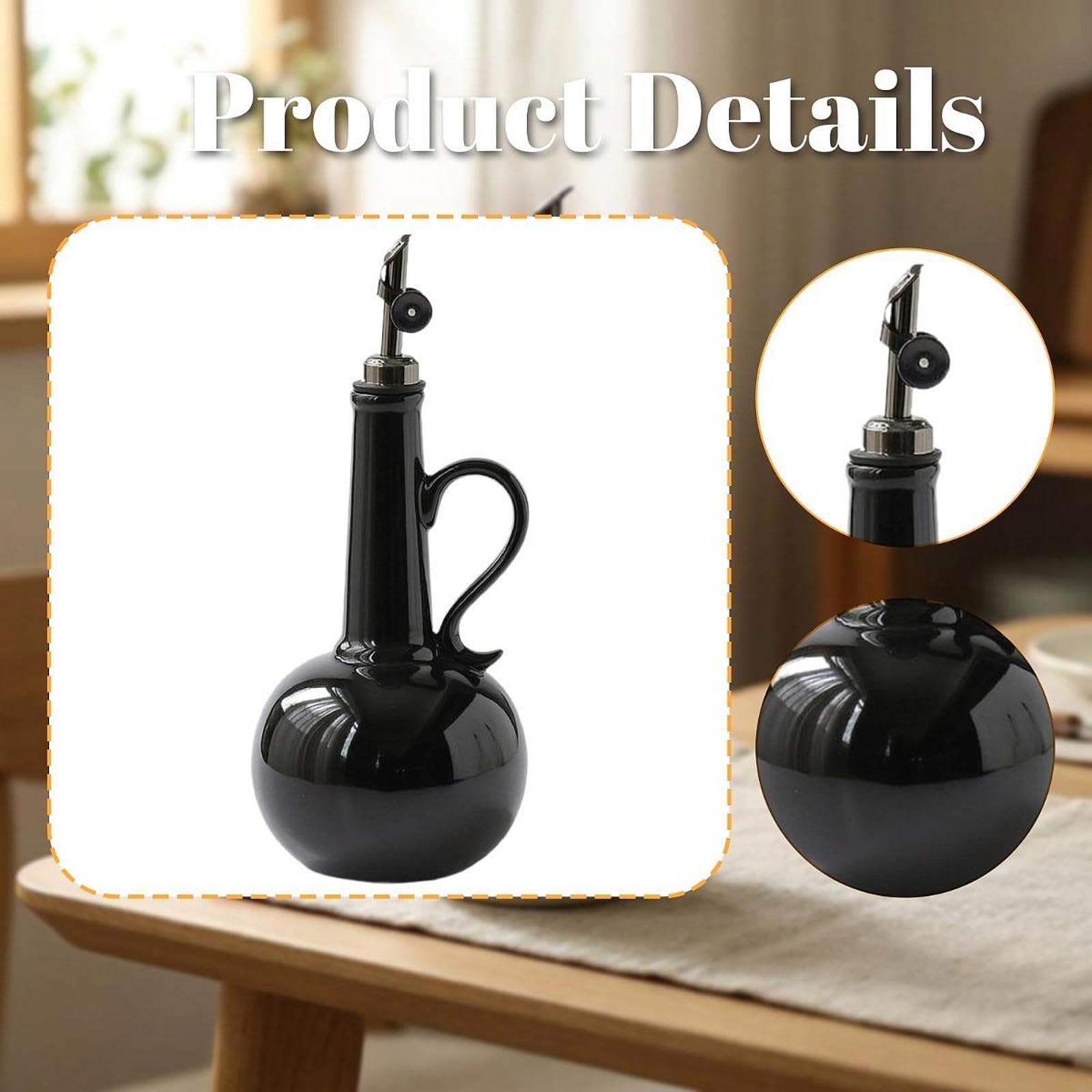 Dispensador de Vinagre, Botella Dispensadora de Aceite, Recipiente de Cerámica para Aceite Y Vinagre, Aceitera de Oliva, de Acero Inoxidable, Negro, Individual