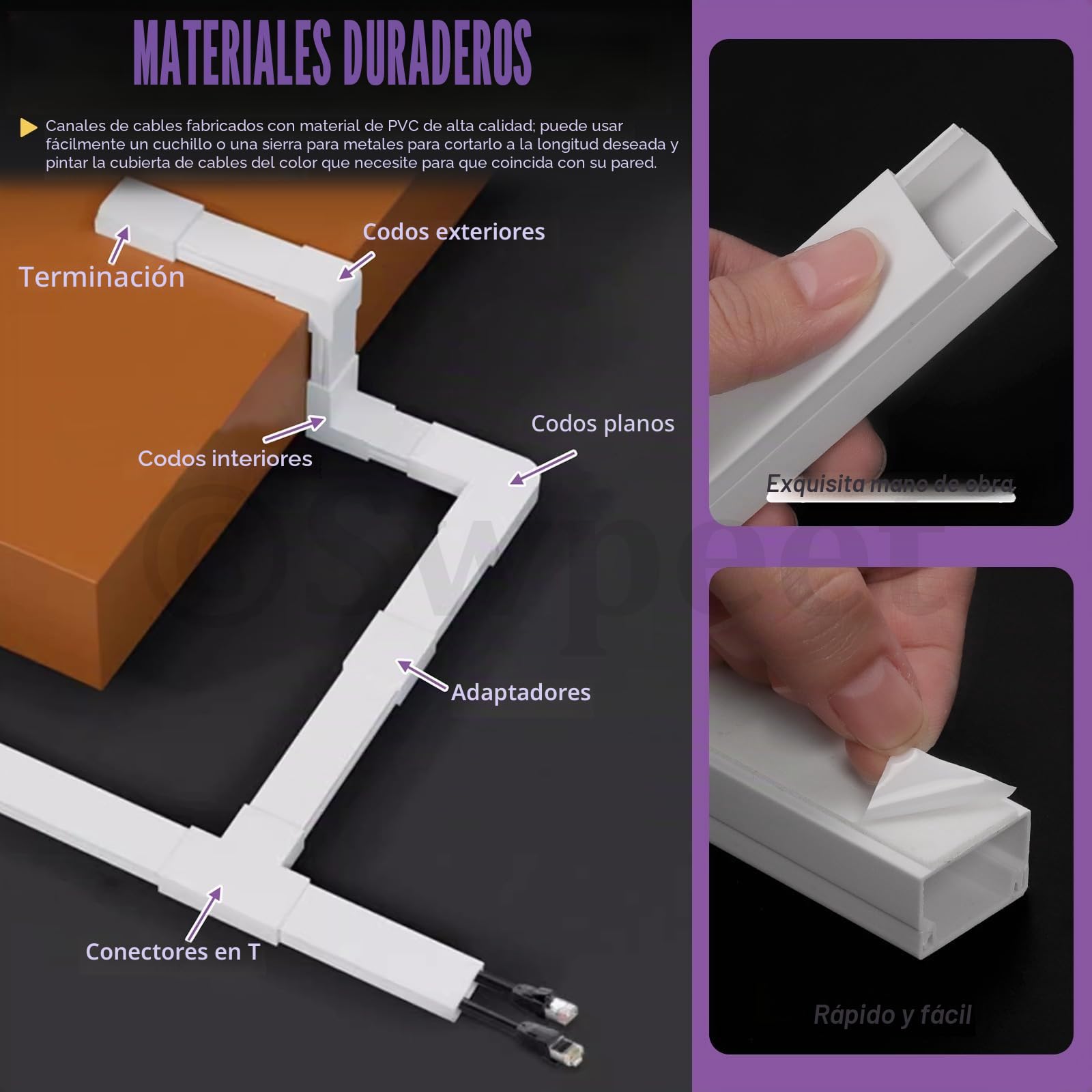 Swpeet 22 piezas de 10 x 0.95 pulgadas de ancho x 0.55 pulgadas de alto, kit de ocultación de cables, cubierta de ocultación de cables para cables en TV montada en la pared