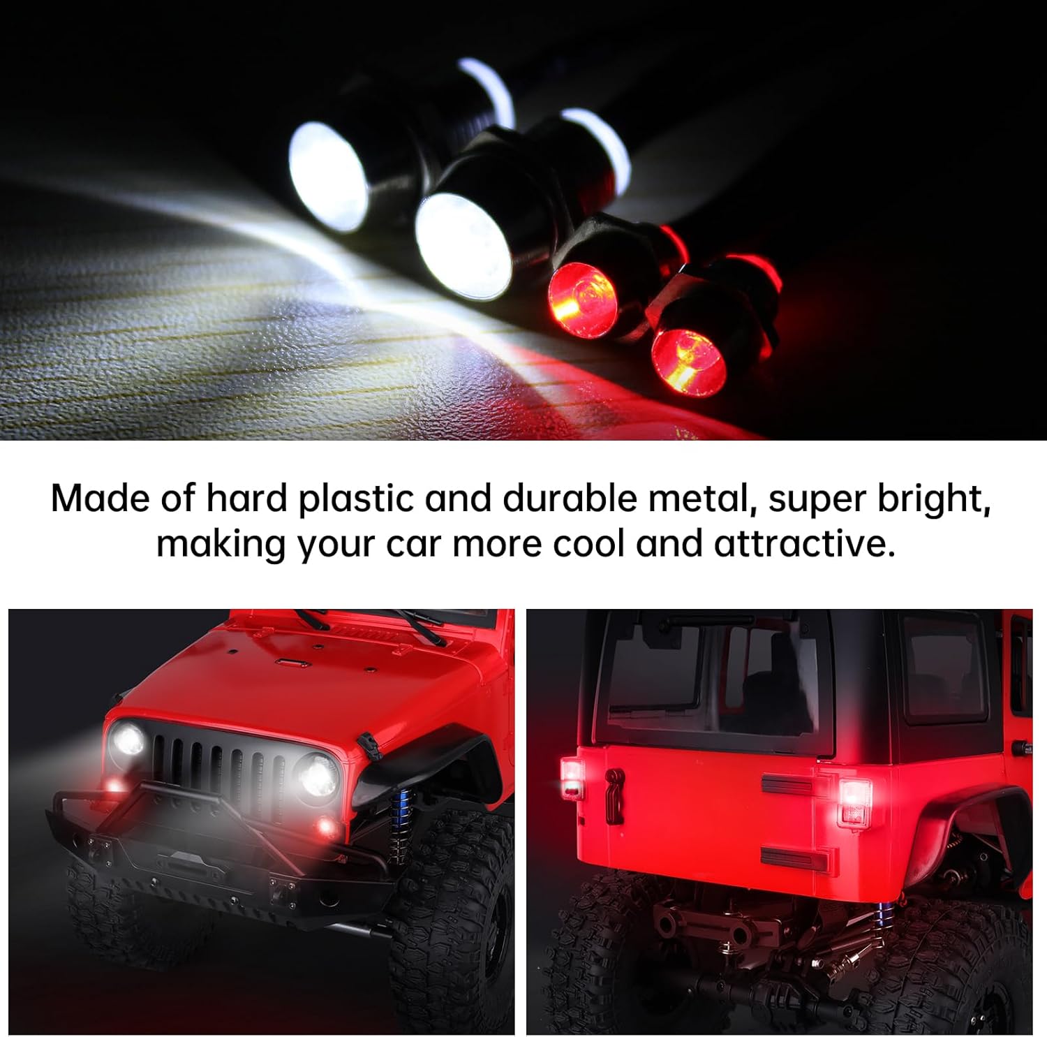 RC Car Lights 4LEDs Headlights Taillight Kit Compatible with Traxxas HSP Tamiya Redcat RC4WD Axial SCX10 RC Car Truck Crawler Drift On Road Touring Cars (2 Red +2 White)