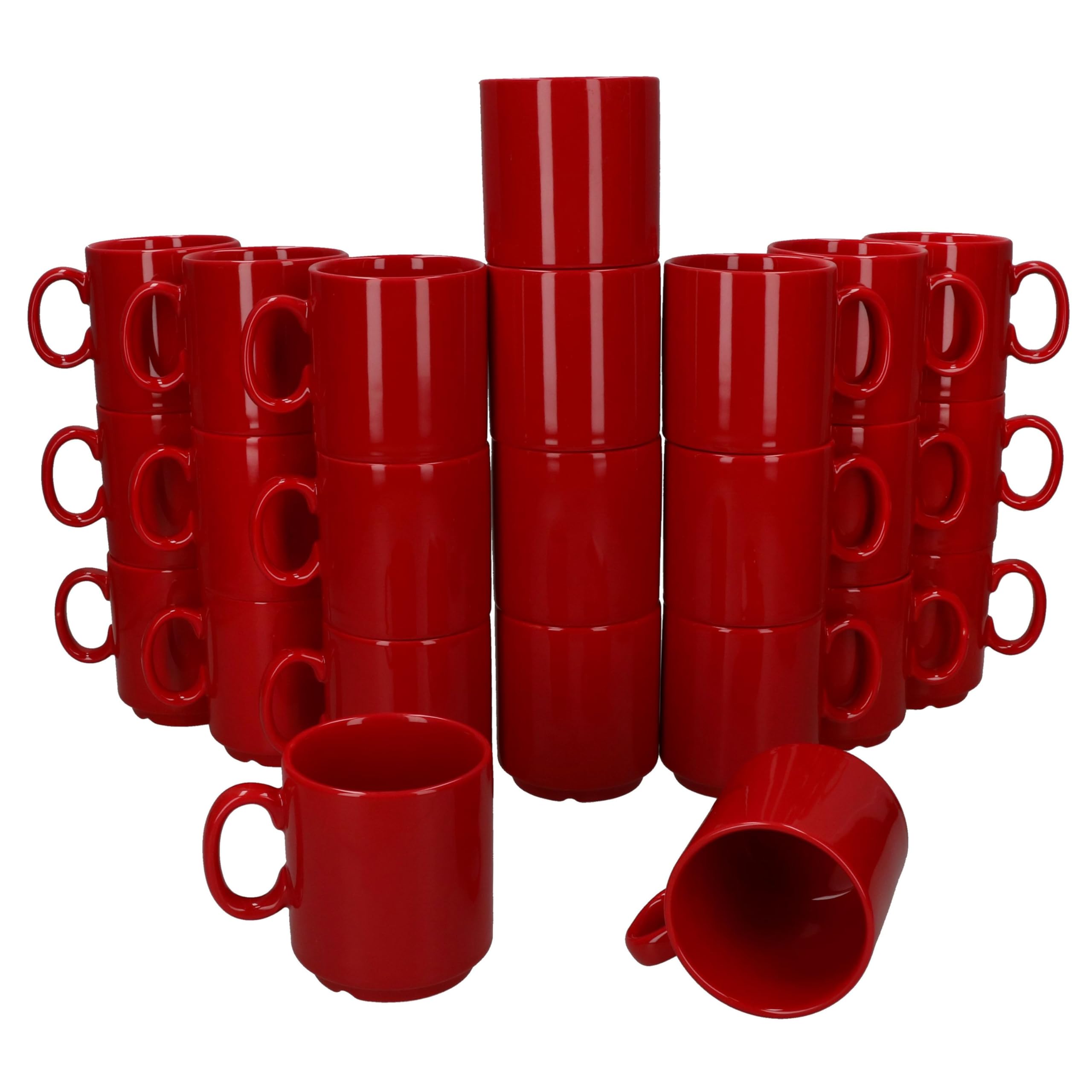MamboCat Event 24er Set Kaffeebecher I 250 ml I rote Porzellan-Becher mit Henkel 24 Personen I stapelbare Tassen für Heißgetränke wie Tee, Kakao, Latte Macchiato & Co I schickes Kaffee-Geschirr
