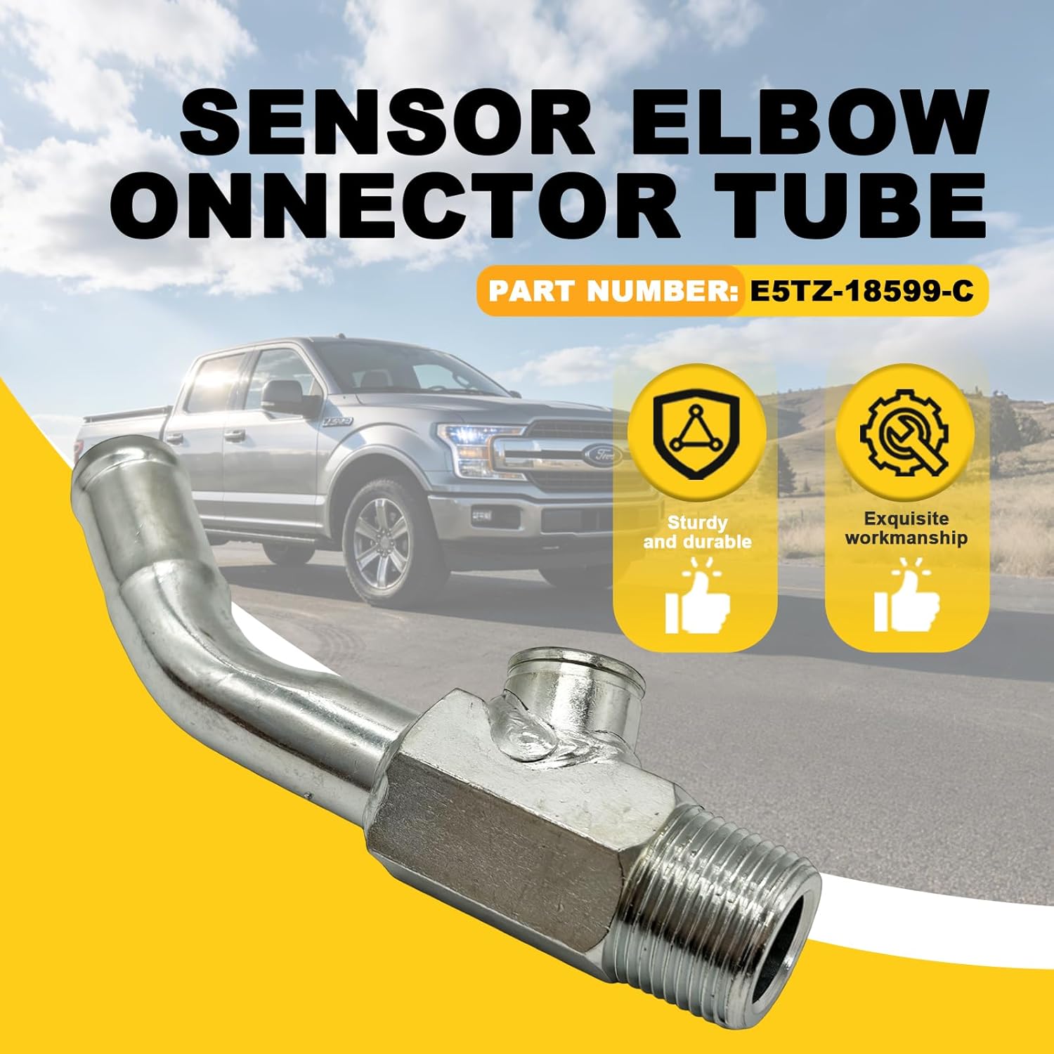 E5TZ-18599-C Sensor Elbow Connector Tube for Ford F-150 F-250 E-150 Series 1985-1997, Hot Water Radiator Coolant Temp Sensor Elbow Connector Tube