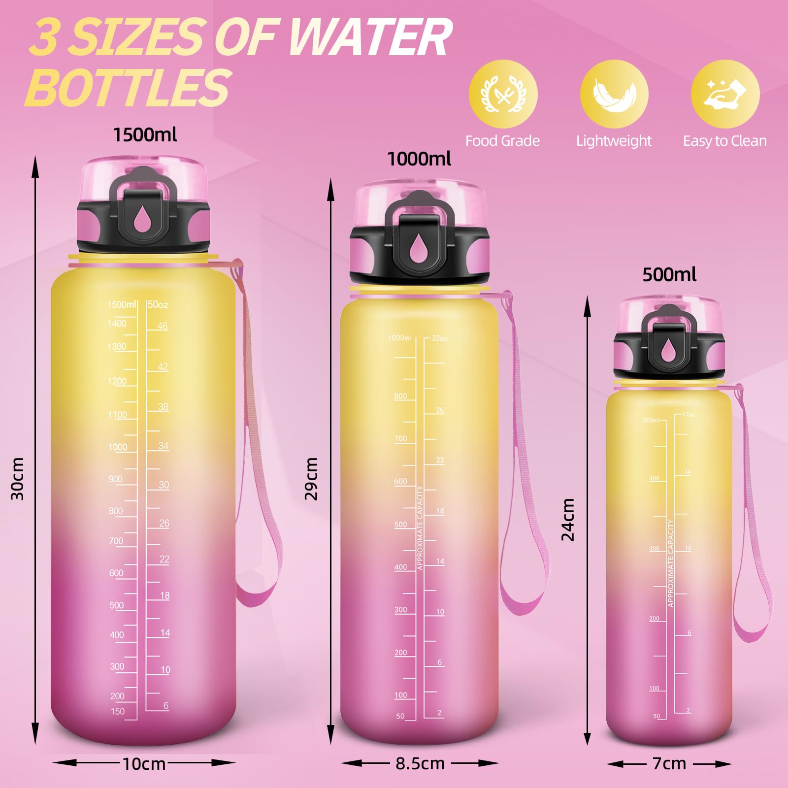 Drinkfles, 500 ml, drinkfles met filter, motiverende tijdmarkering, kinderfles, lekvrij, voor kinderen, sport, sportschool, school, kantoor, yoga