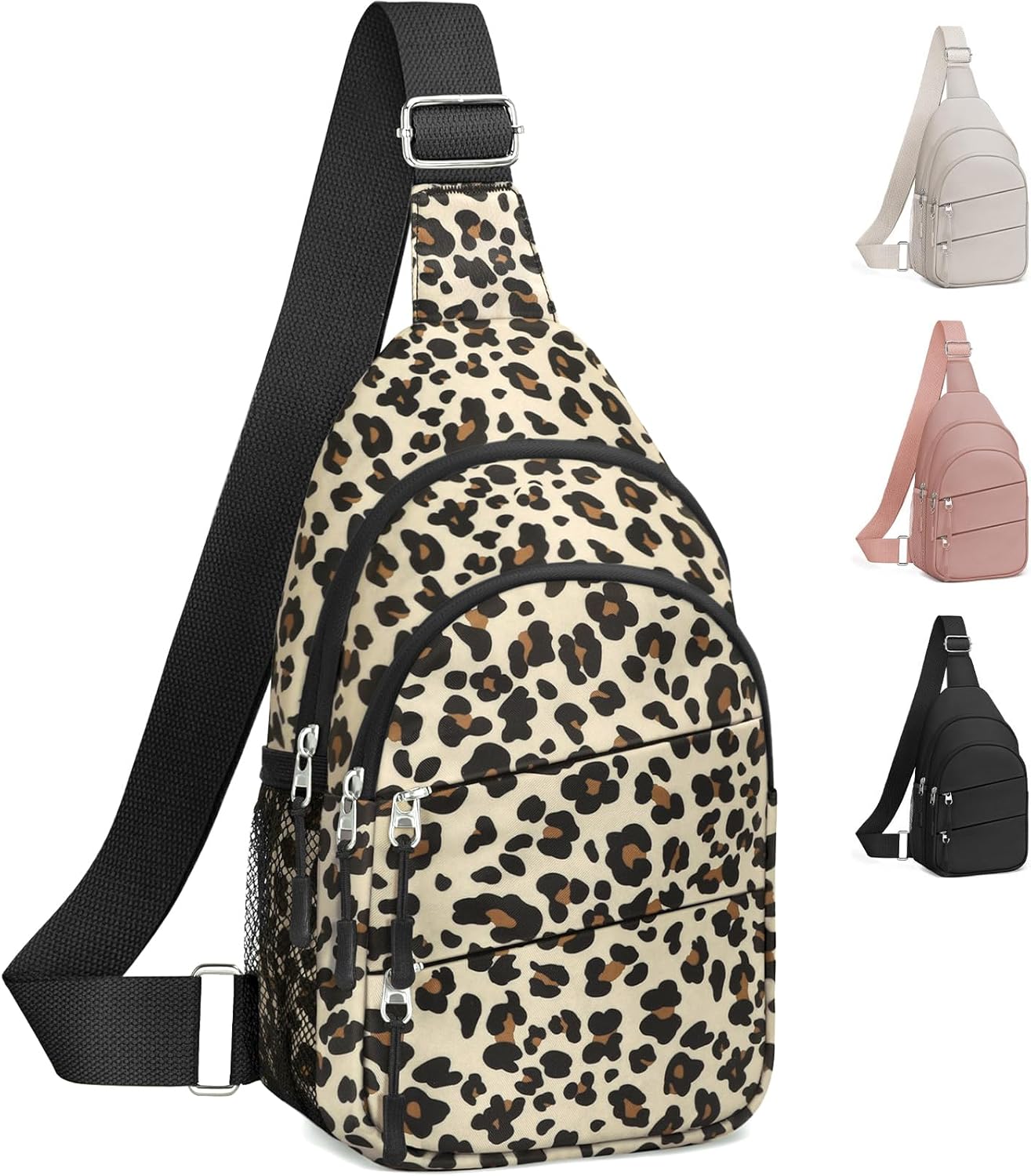 crossbody bags for women, sling bag for men, small hiking backpack anti theft lightweight for outdoors travel (l, leopard) leopard print large