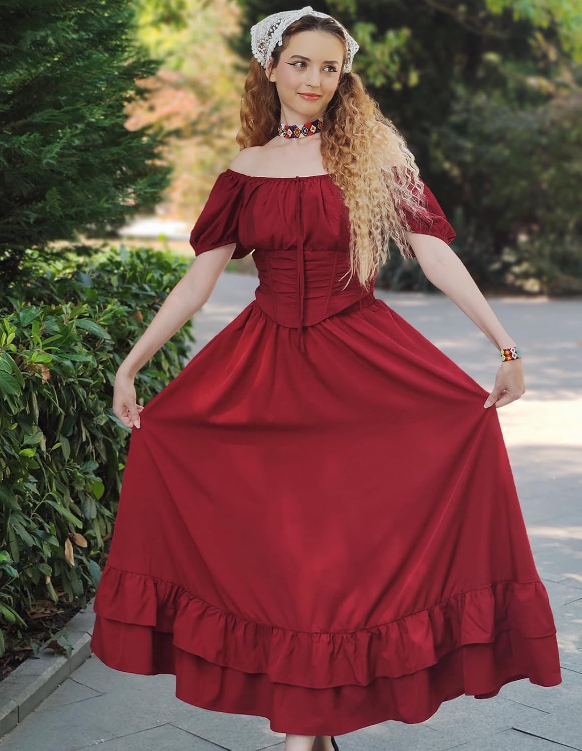 SCARLET DARKNESS Maxi Skirts for Women Renaissance Skirt Long Flowy Layered Medieval Skirt - Image 4