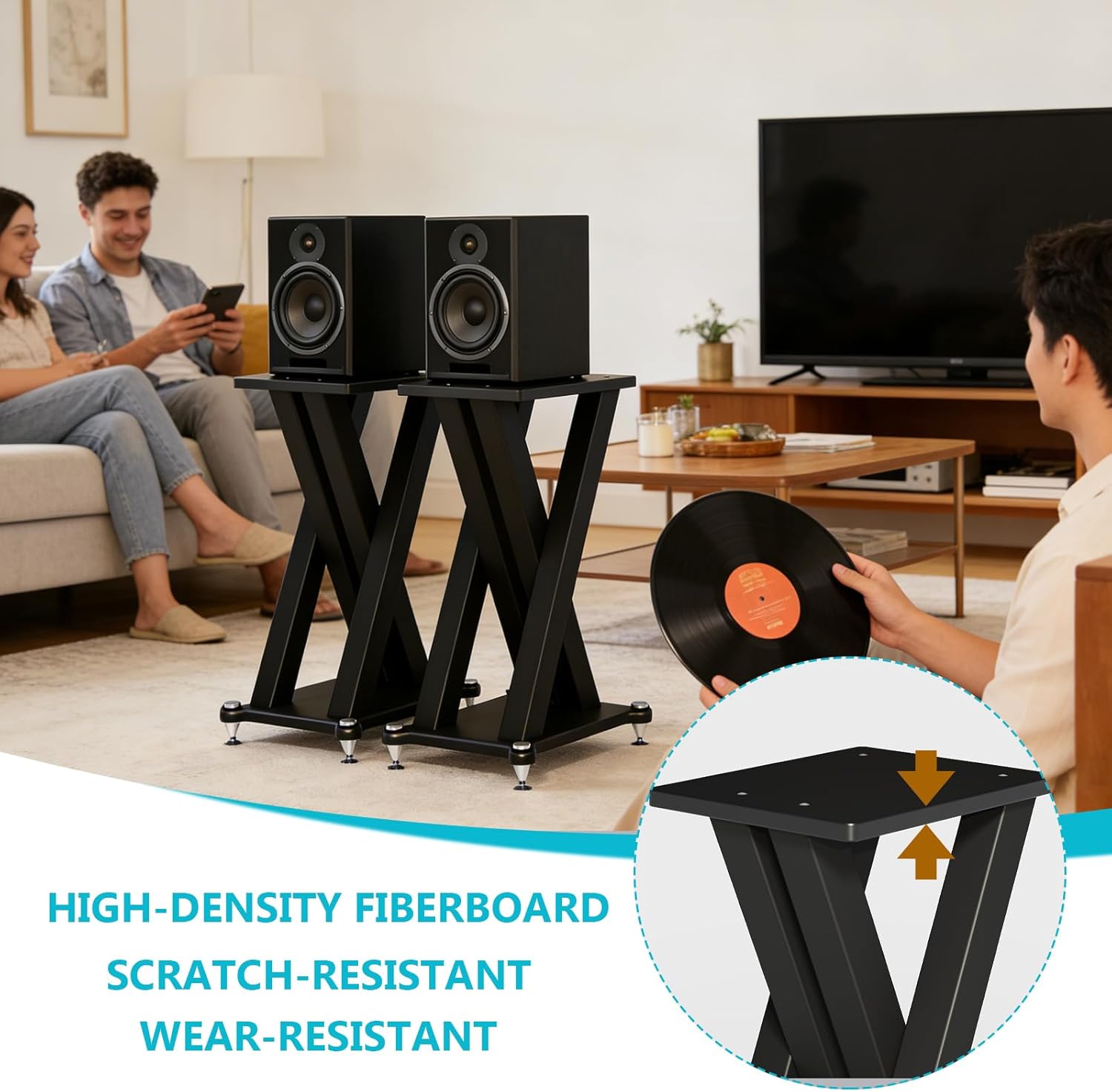 Heavy Duty Speaker Stands Pair, Reduce Vibrations Large Speaker Stands Holds 110lbs, High-Density Board, Anti-Slip & Non-Vibration Satellite Speaker Stands for Home Theater/Studio (Black, 31.4in)