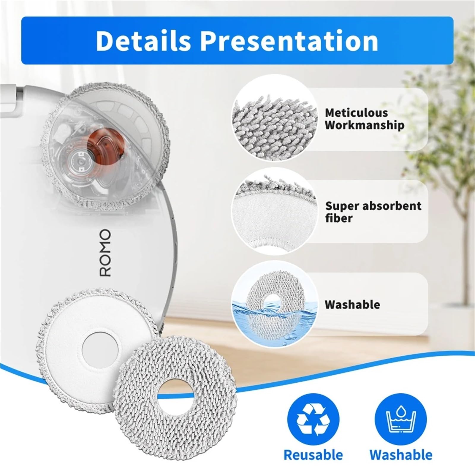 Paños De Fregona, Compatibles Con DJI,ROMO A ROMO P ROMO S, Accesorios De Robot Aspirador, Almohadilla De Fregona, Repuesto De Limpieza, Piezas De Fregona Lavables(50 Pcs)