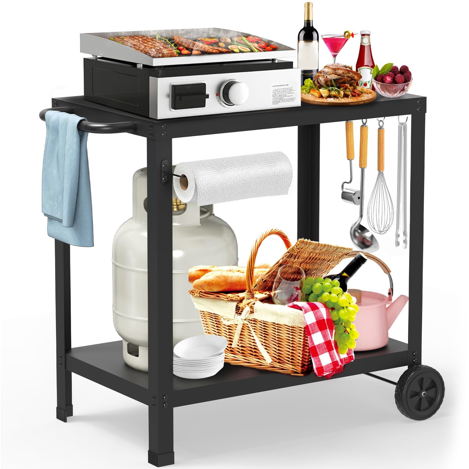 Yozoia Outdoor Grill Table for Blackstone Griddle, Grill Cart with Wheels