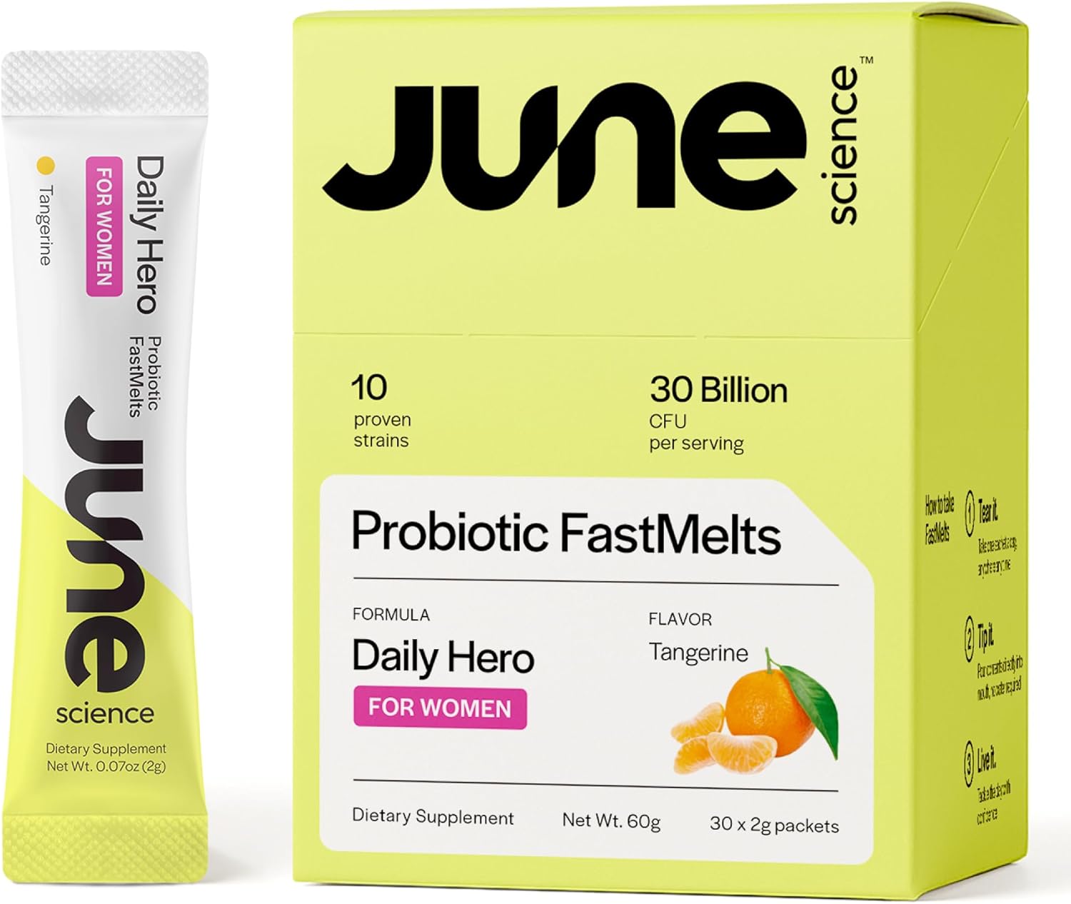 Daily Hero for Women | Fast Melt Pre + Probiotic for Women - Tangerine Flavor, 30 Powder Sachets