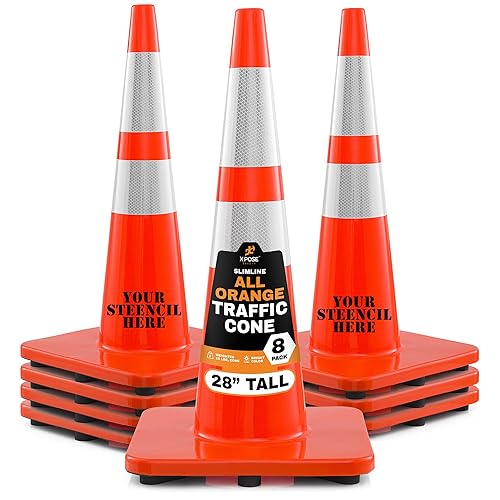 Miniatura 32 de Xpose Safety Conos de tráfico naranjas de 28 pulgadas con collares de 6 y 4 pulgadas, 1 paquete – Cono de seguridad de plástico PVC multiusos para