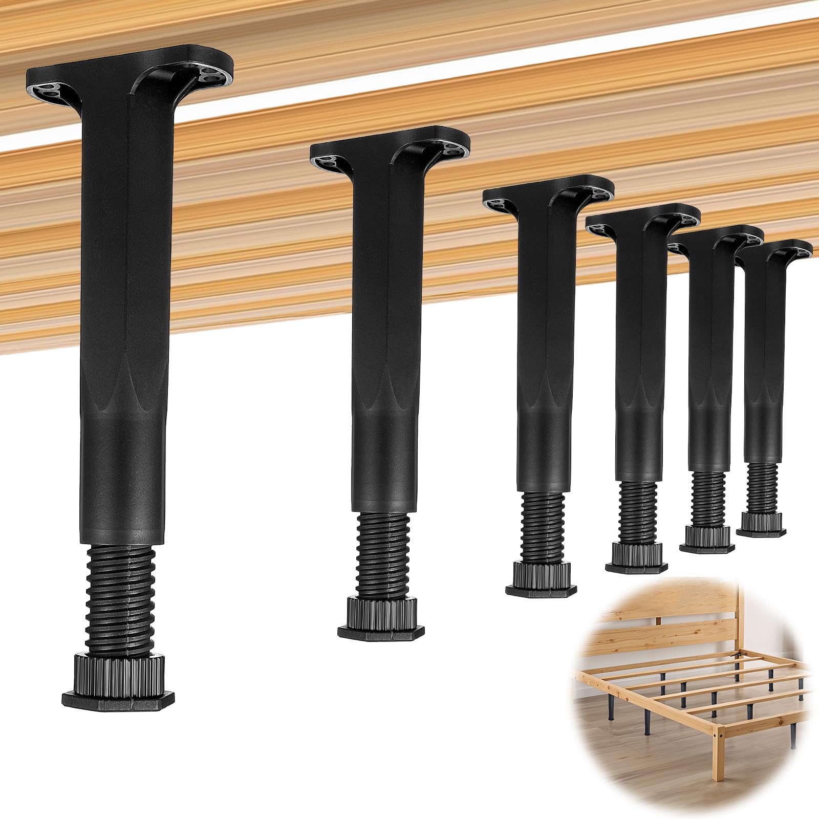 Tobeelec 6 Pcs Adjustable Height Bed Support Legs, 7.9"-15" Bed Frame Legs for King Queen Bed Slats Bed Slat Support Bed Frame Center Support