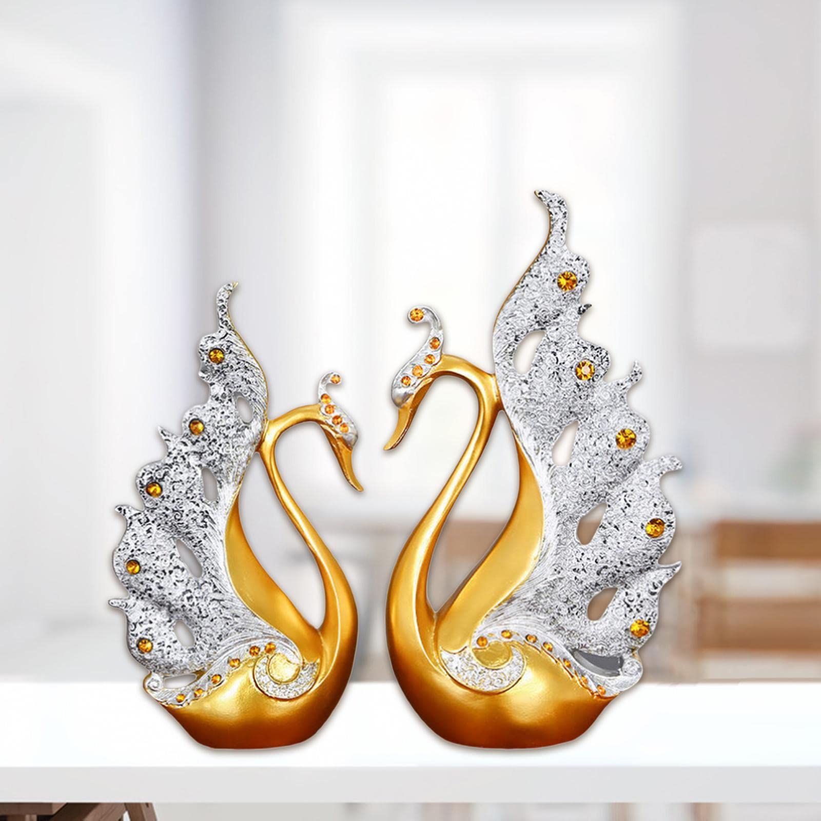 2 Decorazioni a Forma di Cigno Scultura Resina Stile Moderno Accessori Casa Regalo per Fidanzati Adatto per Tavolo TV Camera da Letto,