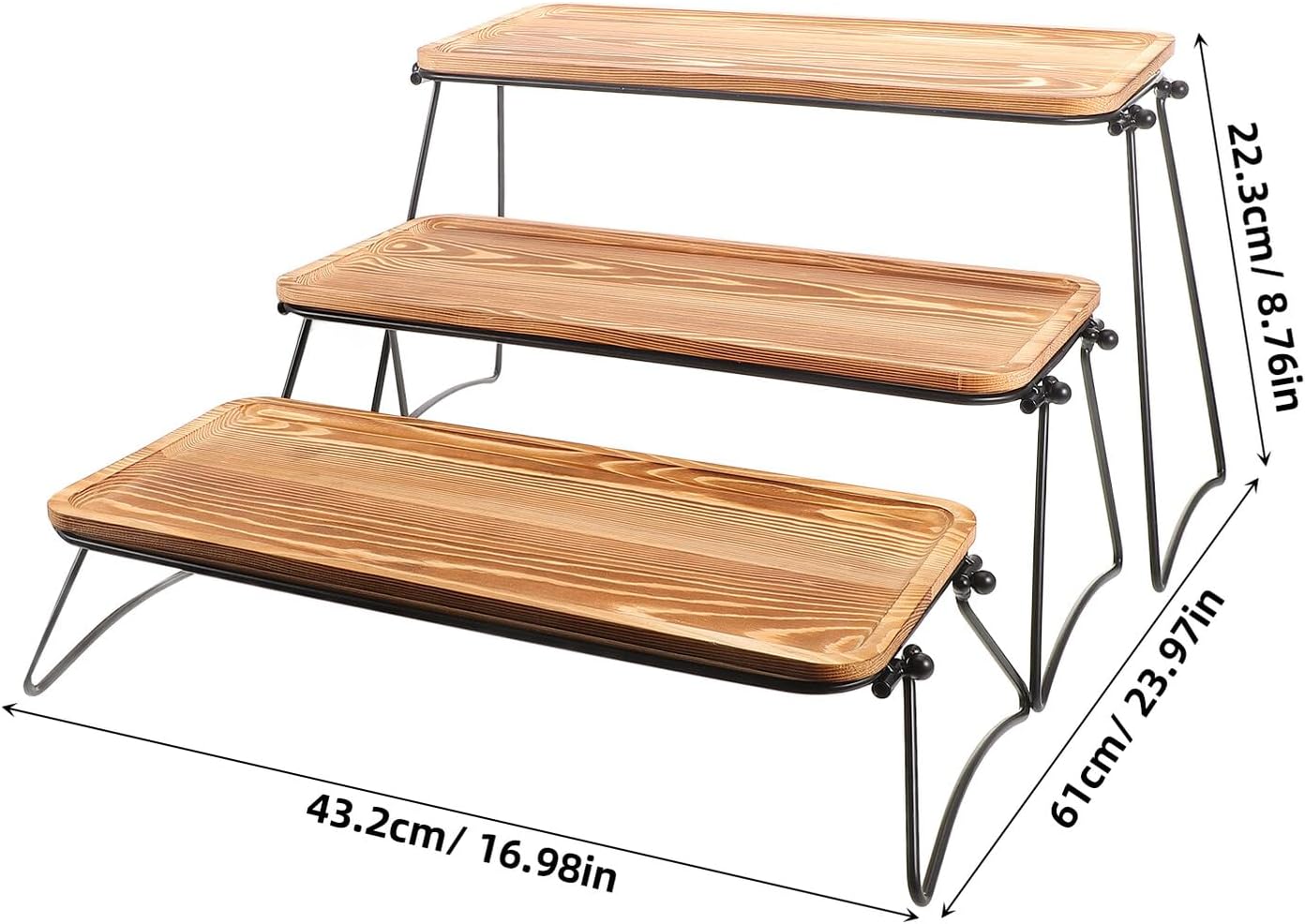 Abaodam Wooden Serving Tray and Rack Set, Rectangular Acacia Wood Tiered Tray with Detachable Design, Snack and Coffee Table Organizer for Kitchen and Restaurant Use, 3pcs Pine Wood Set