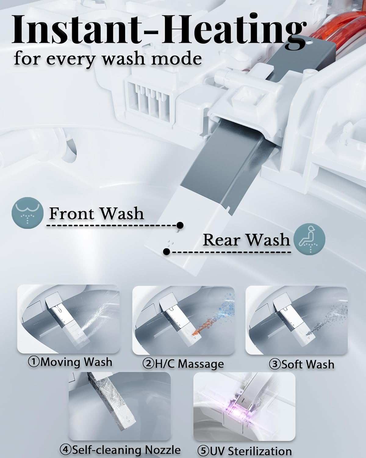 Luxury Smart Toilet with Bidet Built In, Auto Open/Close Lid & Seat, Blackout Flush, Foam Shield, Odor Control, ADA Comfort Height One Piece Elongated Toilet, Tank Built-In, Heated Seat
