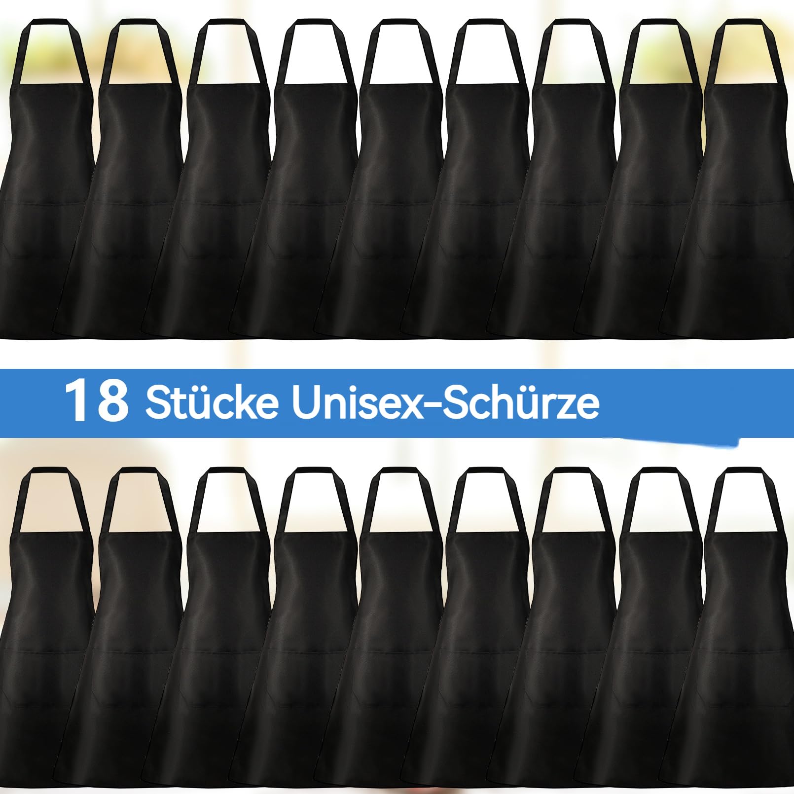 Lot de 18 tabliers de cuisine, tabliers avec 2 poches, tablier à bavette pour cuisine, barbecue, production de peinture, tablier de cuisine blanc pour hommes et femmes, 60 x 70 cm