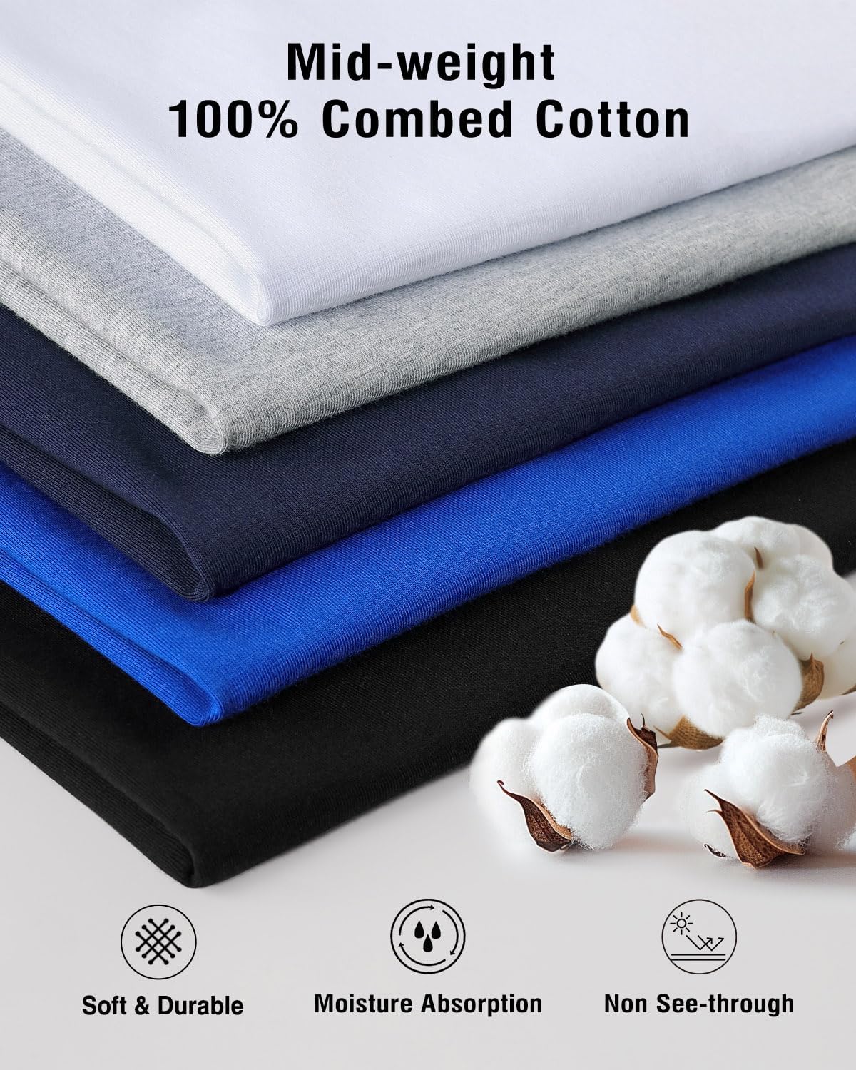 wirarpa Men's T-Shirts 100% Cotton Crewneck Short Sleeve Tees Casual Plain Mens T Shirts