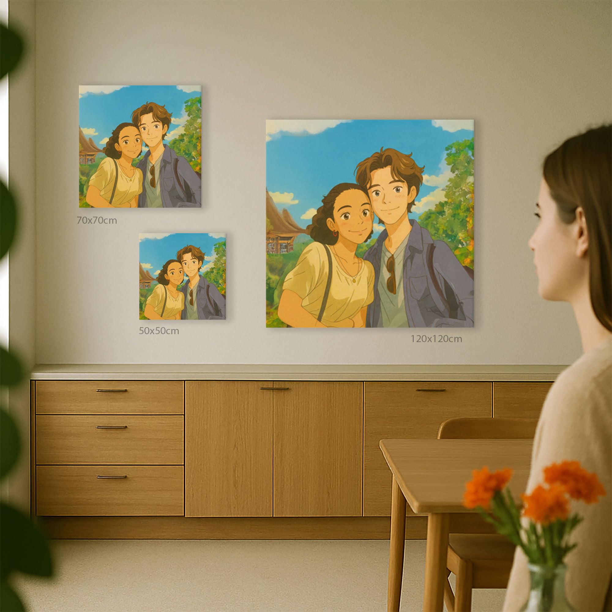 ConKrea – Caricatura dalla Tua Foto Personalizzata | 30x30cm | Stile Cartone Anime Manga Giapponese | Quadro su Tela Canvas | Idea Regalo Divertente per Famiglie e Coppie