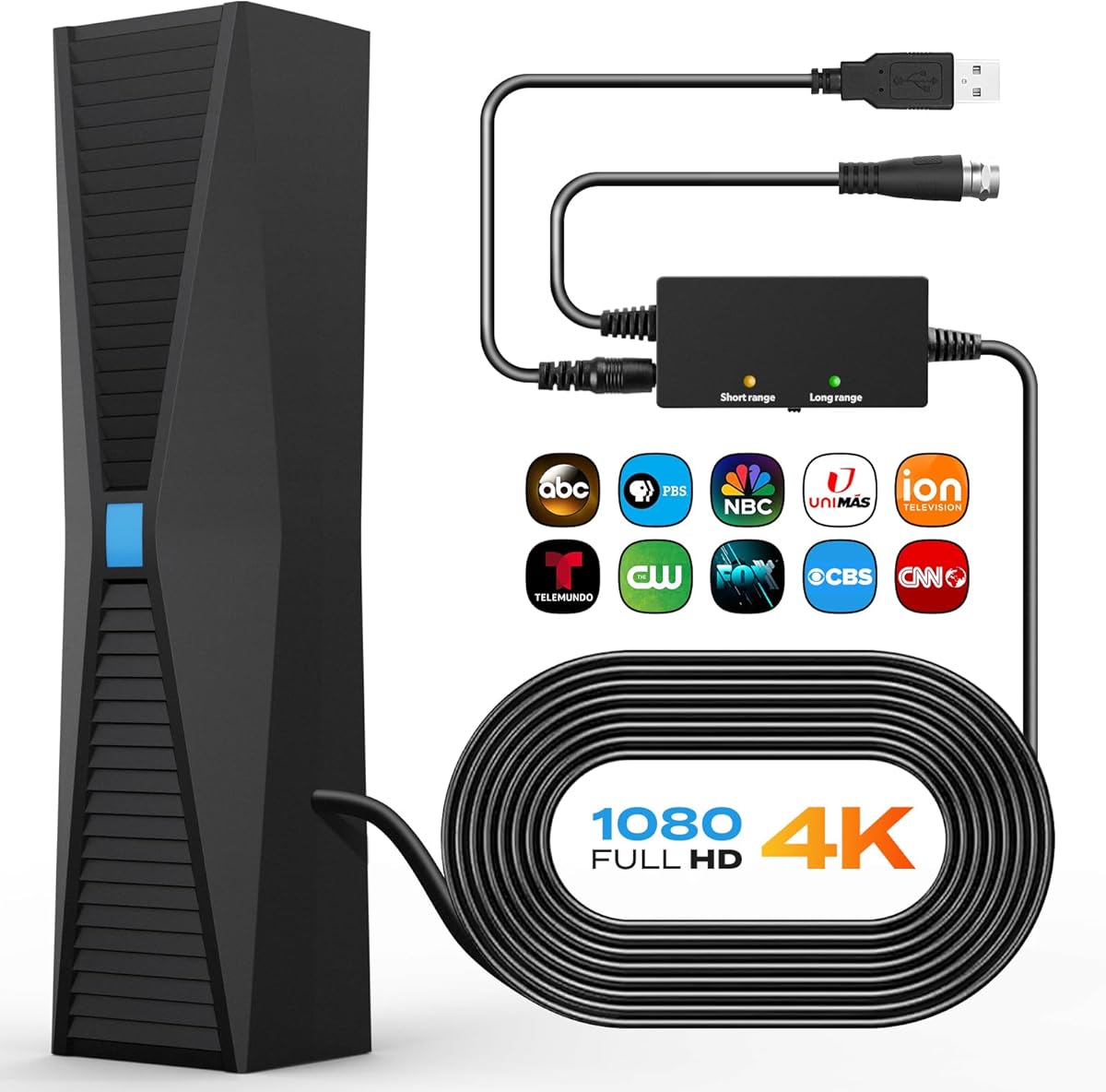 2025 Antenna for Smart TV, Long Range TV Antenna Indoor/Outdoor with 360° Signal Booster, Digital TV Antenna for Local Channels, Supports All Smart/Old TVs and 4K 1080P VHF UHF : Electronics