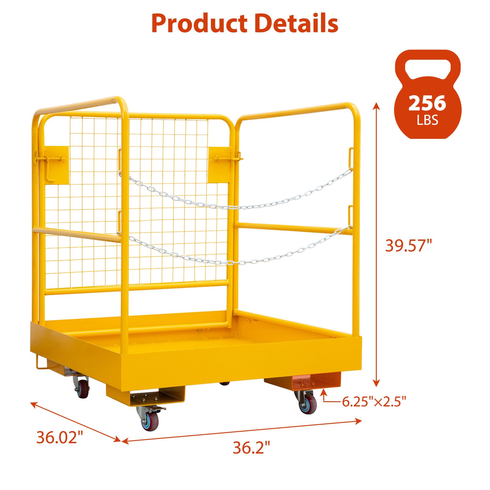 Garvee - Plataforma de seguridad plegable para carretilla elevadora, jaula de trabajo de acero, capacidad 1200 libras, 4 ruedas, cadena de puerta, 36 x 36 pulgadas