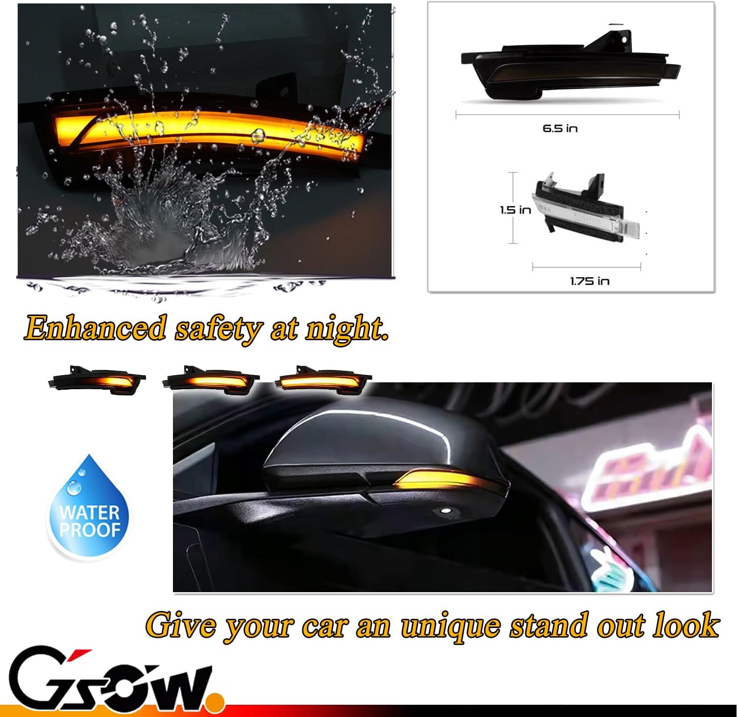 Sequential Dynamic LED Side Mirror Turn Signal Lights for Fo-rd Mustang 2015-2023, Mustang S550 Accessories Turn Signal Indicator Lamp, 2 Pcs