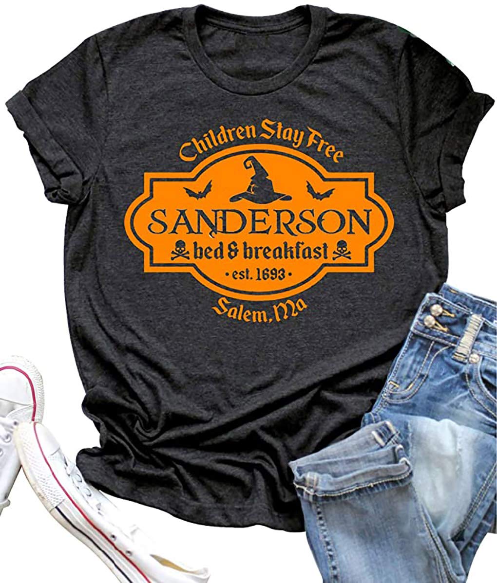VKEGNIOSanderson Sisters Halloween Shirt Women Sanderson Bed and Breakfast Tee Hocus Pocus Funny Tshirt Fall Casual Shirts