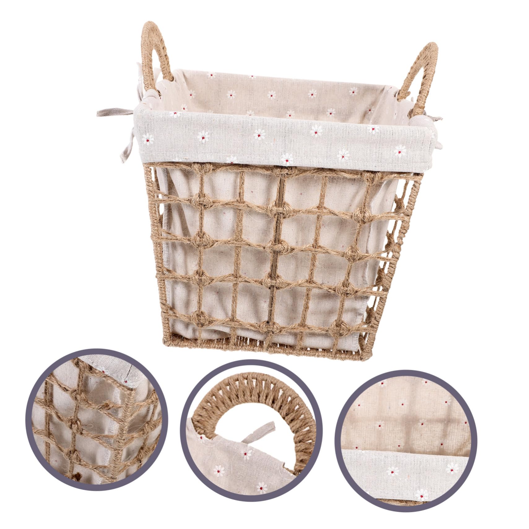 Cesto de Almacenamiento de Cuerda de Cáñamo con Asas Organizador Rústico para Escritorio y Hogar Cesta Pequeña para Objetos Varios